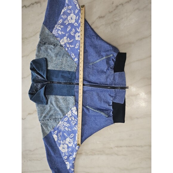 Retro Denim Bomber Jacket With Floral Accents, Size XL VINTAGE - Picture 7 of 14